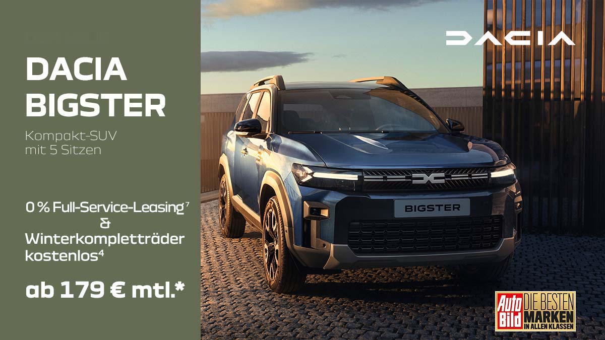 Dacia Bigster Slider 1200x675 1125 Leasing inkl. WKR Auto-Bild Zusatz